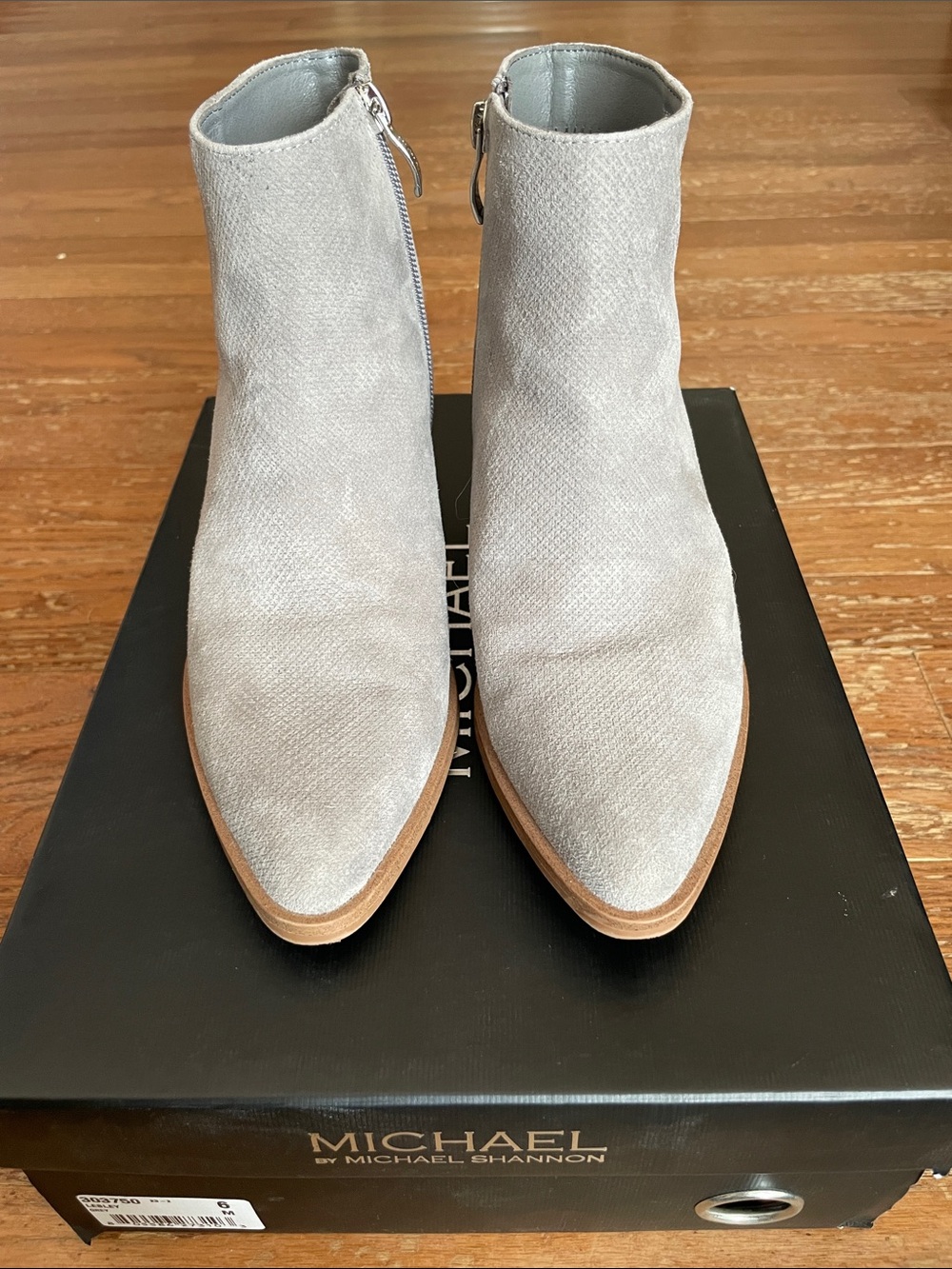Michael Shannon Light Gray Suede Pointed Ankle Booties
